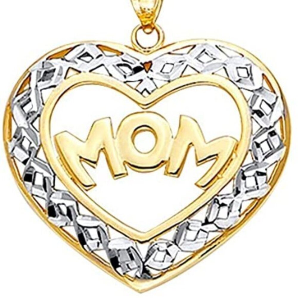 14k Two Tone Gold Mom Heart Charm Pendant mom pendant